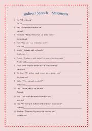 English Worksheet: Indirect Speech: Statements