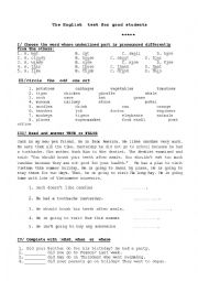 English Worksheet: the english test for good students