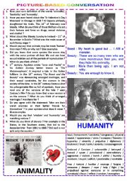 English Worksheet: Picture-based conversation : topic 66 - animality vs humanity