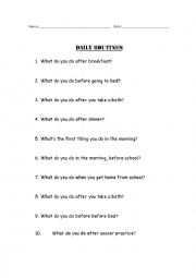 English Worksheet: Questions daily routine
