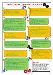 English Worksheet: Travel Agent Complaint Dice Game