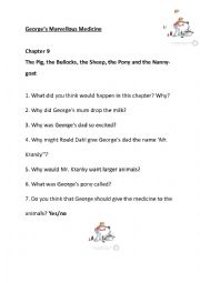 English Worksheet: Georges Marvellous Medicine by Roald Dahl Chapter 9