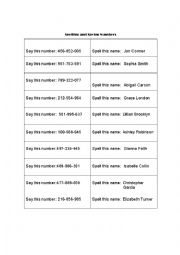 English Worksheet: Spelling Names and Saying Numbers