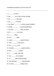 English Worksheet: Verb to be