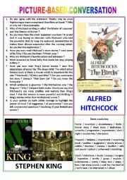 English Worksheet: Pitcture-based conversation : topic 68 - Alfred Hitchcock vs Stephen King