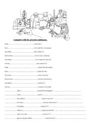 English Worksheet: present continuous and the family