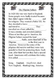 English Worksheet: The Pilgrim Fathers     