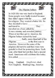 English Worksheet: The Pilgrim Fathers     