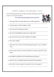 English Worksheet: Video Game Scavenger Hunt