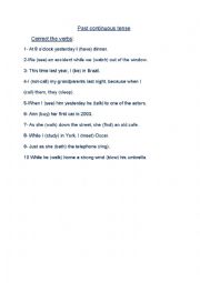 English Worksheet: Past continuous tense