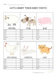 English Worksheet: Lets Count the Animal Body Parts!