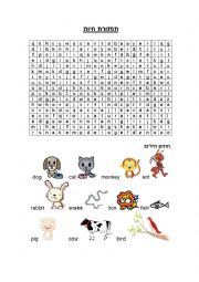 English Worksheet: animals wordsearch with pictures