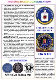 English Worksheet: Picture-based conversation : topic 70 - Scotland Yard & MI (5 or 6) vs CIA & FBI