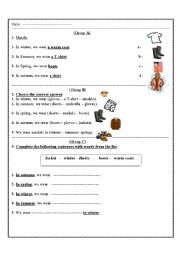 English Worksheet: seasonal clothes