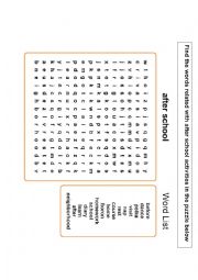 English Worksheet: after school word search