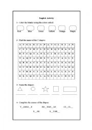 English Worksheet: Colors and shapes activity