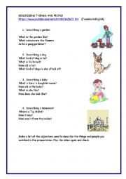 English Worksheet: describing things and people-video session