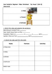 English Worksheet: My House Video InsideOut Beginner