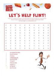 English Worksheet: Cloudy with a Chance of Meatballs Word Finding!