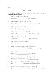 English Worksheet: PET Rephraising