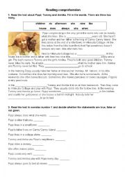 English Worksheet: Reading comprehension-Pippi