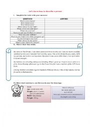 English Worksheet: describing people