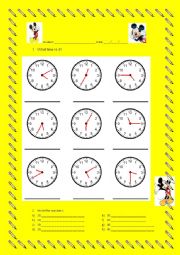 English Worksheet: Its a review with time, verb to be, numbers and colors