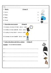 English Worksheet: seasons and clothes