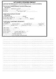 English Worksheet: writing a personal profile