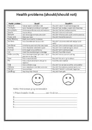 English Worksheet: health problems and solutions
