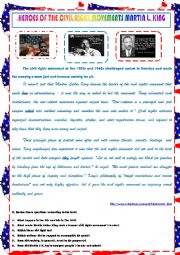 English Worksheet: CIVIL RIGHST MOVEMENT - MARTIN LUTHER KING