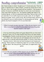 English Worksheet: Reading-comprehension, SCHOOL LIFE.