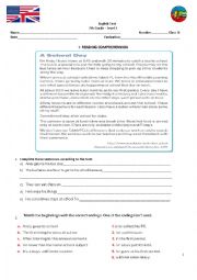 English Worksheet: 7TH GRADE TEST - SPECIAL NEEDS