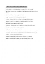 English Worksheet: Vocabulary for Describing People