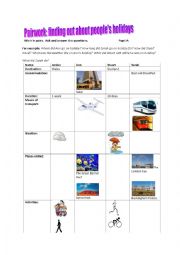 English Worksheet: Information transfer pairwork: Finding out about peoples holiday