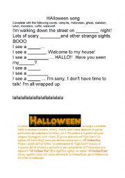 English Worksheet: Halloween night song