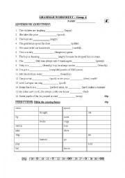 English Worksheet: Adverb- Adjective + Verb forms