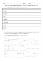 English Worksheet: Written work on Romeo and Juliet