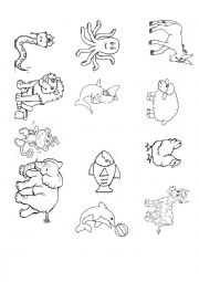 English Worksheet: Animals (matching/craft activity)