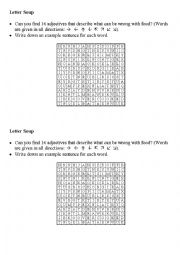 English Worksheet: Letter Soup - What can be wrong with food