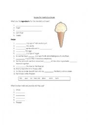 English Worksheet: Recipe for Vanilla Ice Cream