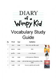 English Worksheet: Diary of a Wimpy Kid Vocabulary Study Guide Part 1 of 3