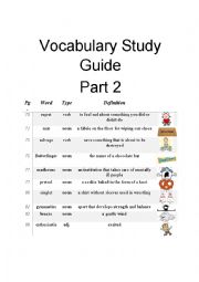 English Worksheet: Diary of a Wimpy Kid Vocabulary Study Guide Part 2 of 3