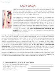 Lady Gagas biography - reading and comprehension