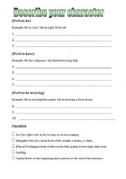English Worksheet: Describe your character