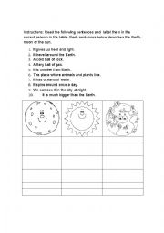 English Worksheet: moon earth and sun