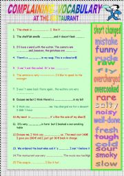 English Worksheet: COMPLAINTS AT THE RESTAURANT 