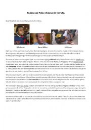 English Worksheet: Eric Garner and Mike Brown Reading comprehension