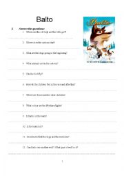 English Worksheet: Balto 1 - cartoon worksheet