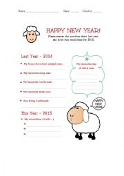 New Year`s Resolutions Worksheet